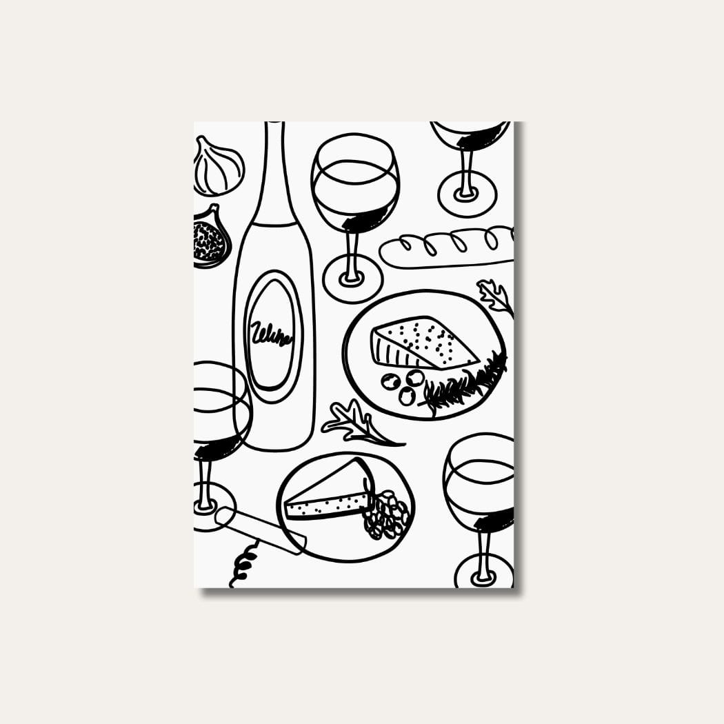 Le Club des Vins - Grußkarte - Schwarz - Wein und Käse